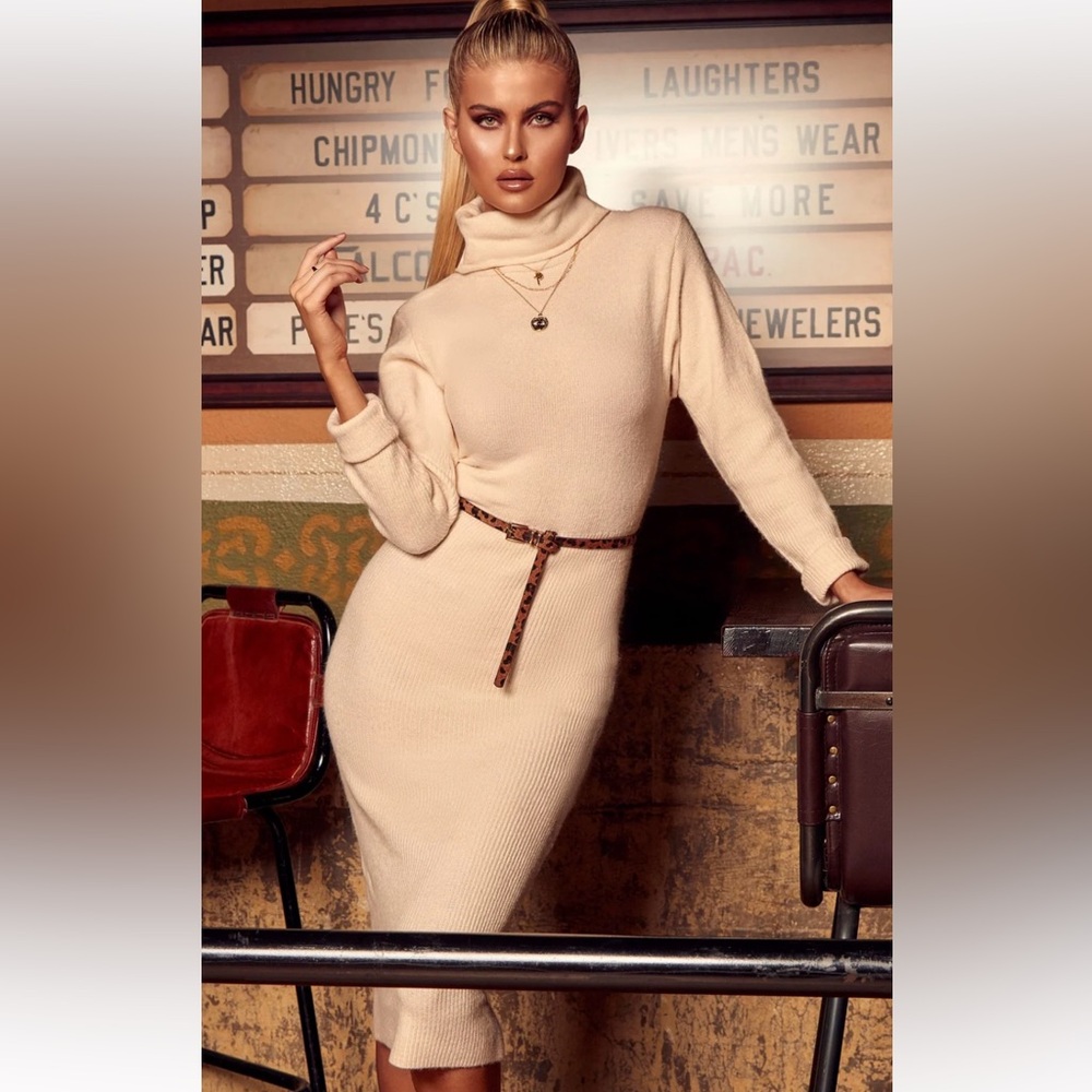 Elegant Cream Turtleneck Dress NWT